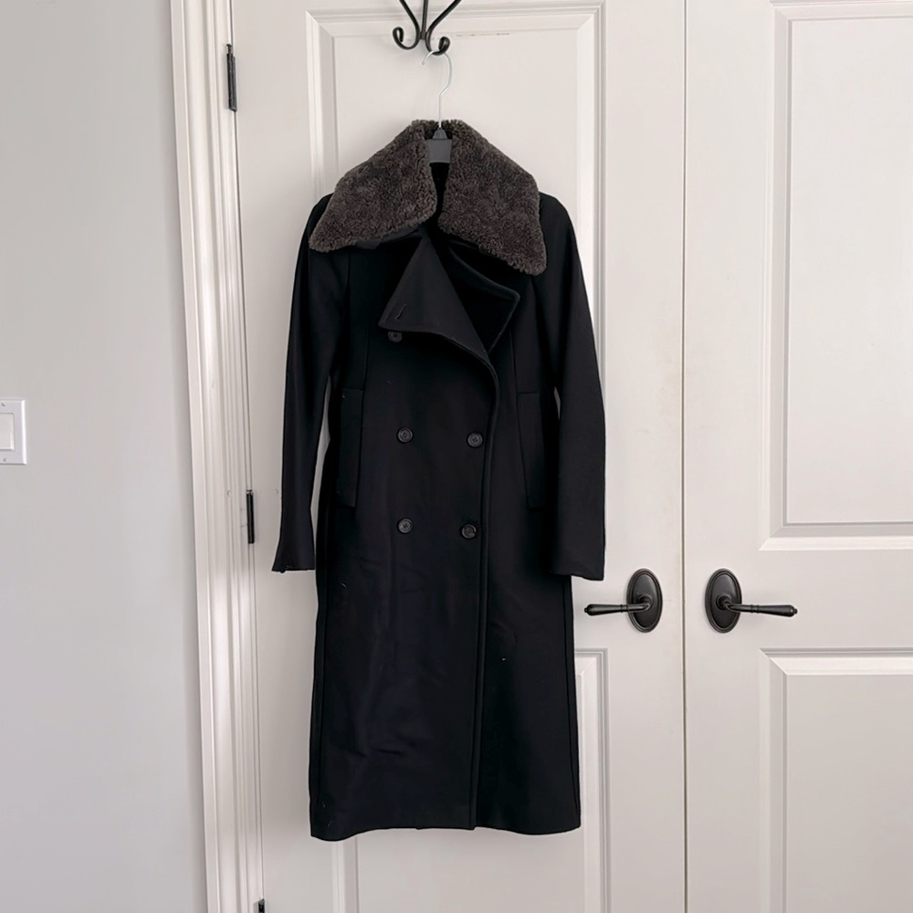 All Saints Long Navy Wool Este Coat w removable collar (US 6 / EU 38)